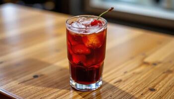 a cherry soda with crushed ice in a retro glass. photo