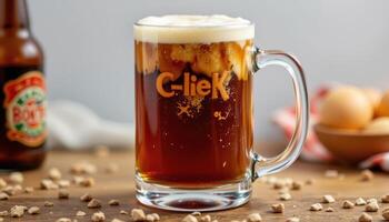 a classic root beer in a frosty glass mug. photo
