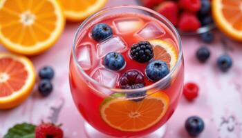 a fruit punch with orange, lime, and berries. photo