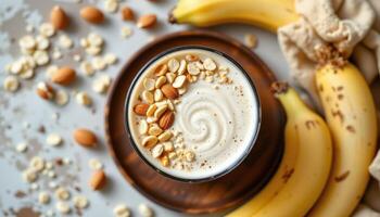 a banana smoothie with oats and almond milk. photo