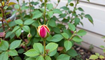 a rosebud beginning to open in early spring. photo