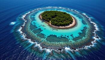 a scenic island seen from above, surrounded by reefs. photo