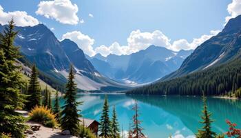 a crystal clear alpine lake surrounded by peaks. photo