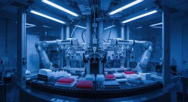 Robotic automation system in a modern laboratory for scientific research and development photo