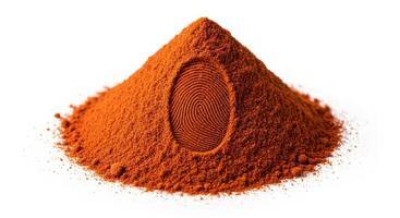 Fingerprint impression in a pile of red powder for forensic investigation and security concepts. photo