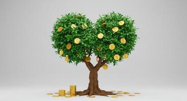 Money tree with gold dollar coins symbolizing financial growth, investment, and wealth photo