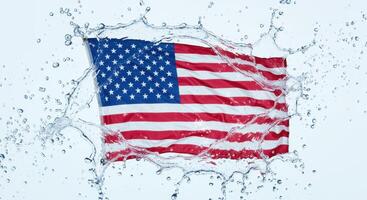 American Flag with Dynamic Water Splash on a Clean Background Symbolizing National Pride photo