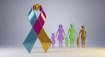 Multi colored awareness ribbon with stylized female figures symbolizing support and community photo