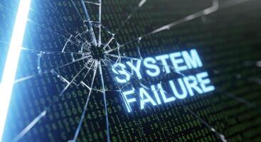 System Failure Message on Shattered Digital Screen with Binary Code and Data photo