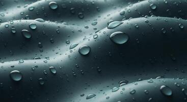 Water Droplets Beading on Wavy Teal Surface Showcasing Hydrophobic Effect and Liquid Repellency photo