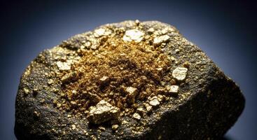Shimmering gold dust and flakes on dark rock, symbolizing wealth and natural resources photo
