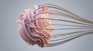 Pink fluffy meringue on a metal whisk for baking and dessert preparation photo