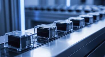 Automated production of electronic components on a modern conveyor belt in a high tech factory photo