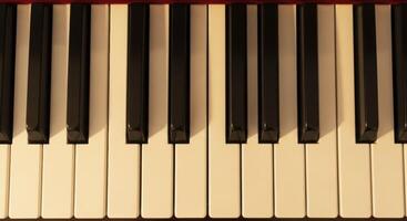 Close up view of black and white piano keys on a musical instrument keyboard photo