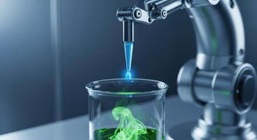Robotic Arm Performing Chemical Experiment in a Futuristic Science Laboratory photo