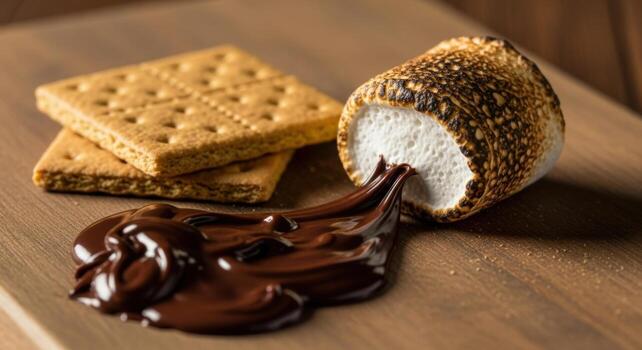 Deconstructed Smores Ingredients with Toasted Marshmallow and Melted Chocolate photo