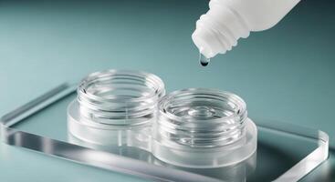 Pouring contact lens solution into a clear plastic case for daily eye care photo