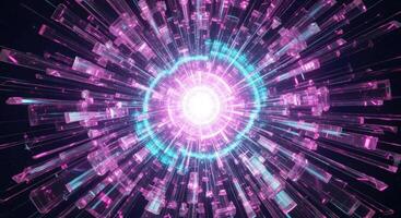 Futuristic Energy Core with Glowing Pink and Blue Light and Radiating Structures photo