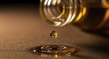 Golden Viscous Liquid Drop Suspended Above a Textured Surface with Ripple photo