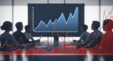Business professionals analyze financial data and market trends in a corporate meeting photo