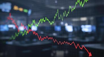 Digital illustration of financial stock market charts showing economic growth and decline photo