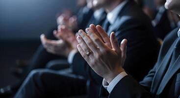 Close up of business people clapping hands in an audience during a corporate event photo
