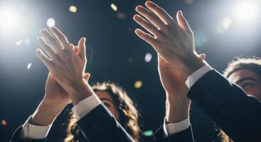 Audience Clapping Hands in Celebration at a Formal Event with Bright Stage Lights photo