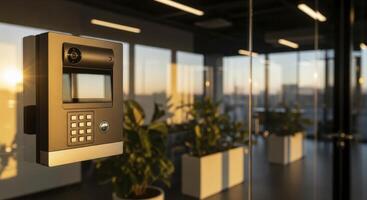 Modern Security Intercom and Access Control Panel in a Contemporary Office Setting photo