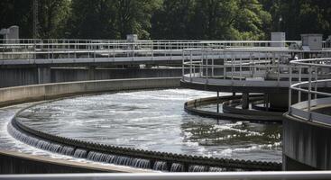 Modern Water Treatment Plant with Circular Aeration Tanks for Purification Process photo