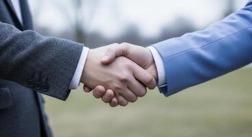 Close up of two businessmen shaking hands, symbolizing agreement and successful collaboration photo