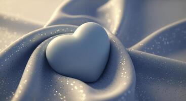 Light Blue Heart on Shimmering Fabric Symbolizing Love and Gentle Affection photo
