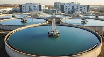 Modern Water Treatment Plant with Circular Tanks for Environmental Purification photo