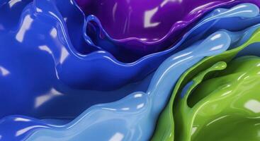 Vibrant Glossy Liquid Splashes in Purple Blue and Green Abstract Background photo