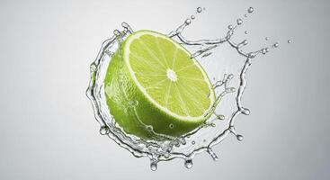 Vibrant Green Lime Half Splashing in Clear Water for a Refreshing Citrus Drink Concept photo