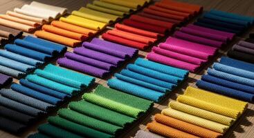 Vibrant collection of textured fabric swatches in a wide spectrum of colors for design photo