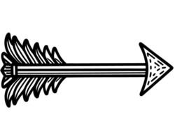 Black and white arrow illustration hand drawn style, simple arrow design with feathers and pointed tip vector