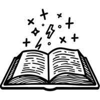 Open book with magical sparkles and symbols fantasy, learning, imagination, creativity, and storytelling concept illustration vector