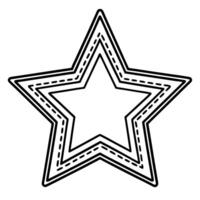 Outlined five point star with dotted lines, simple geometric black and white abstract shape illustration vector