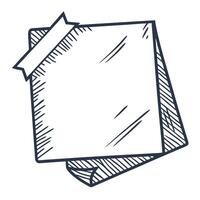Blank sticky note, hand drawn sketch square memo pad paper with curled corner and tape at top vector