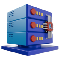 3d render of storage server data icon. online storage computing system concept with AI chip icon. artificial intelligence png