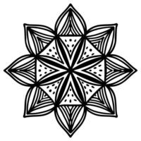 Black and white geometric mandala flower with symmetrical petal pattern intricate line art, decorative abstract design vector