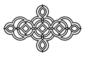 Geometric abstract linear pattern with concentric circles and diamonds symmetrical black outline on white background vector