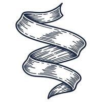 Vintage hand drawn ribbon banner illustration decorative scroll element, retro sketch isolated on white background vector