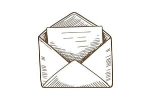 Hand drawn envelope with letter inside vintage mail, communication, correspondence, message delivery illustration vector