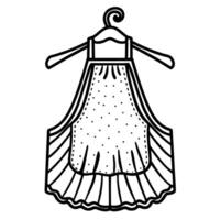 Kitchen apron on clothes hanger, front view simple outline, polka dot pattern cooking, baking attire concept vector