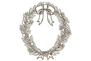 Hand drawn laurel wreath with berries and ribbons elegant botanical frame for decoration or celebration themes vector