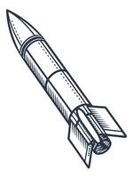 Hand drawn vintage rocket illustration retro sketch missile with fins, science technology, space exploration concept vector