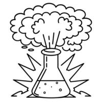 Chemistry experiment flask with bubbling liquid and explosive reaction, cloud of gas erupting above beaker vector