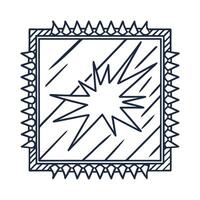 Broken glass icon, window with sharp cracks, damaged surface outline shattered pane, safety and repair warning vector