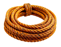 bright orange coiled bungee rope with black specks, durable elastic cord with twisted texture, on isolated background png